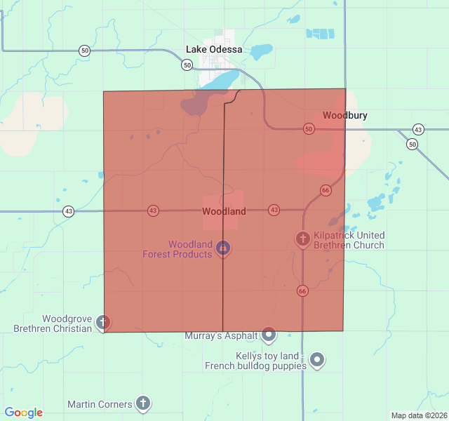 Map of septic coverage in Woodland, MI