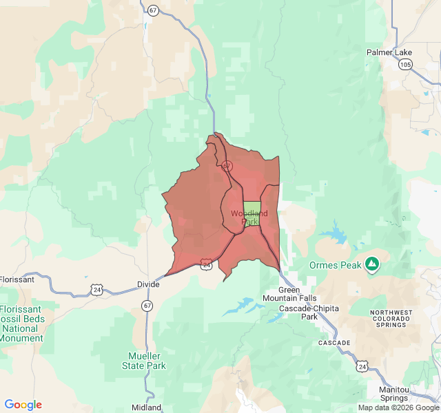 Map of septic coverage in Woodland Park, CO