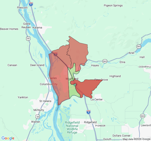 Map of septic coverage in Woodland, WA