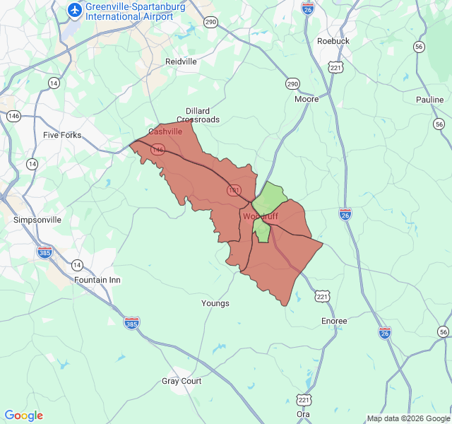 Map of septic coverage in Woodruff, SC