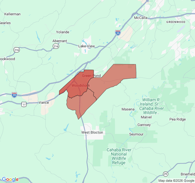 Map of septic coverage in Woodstock, AL