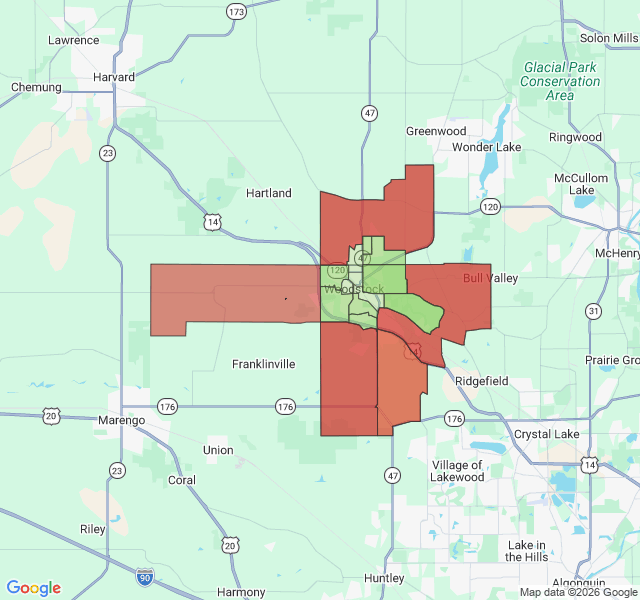 Map of septic coverage in Woodstock, IL