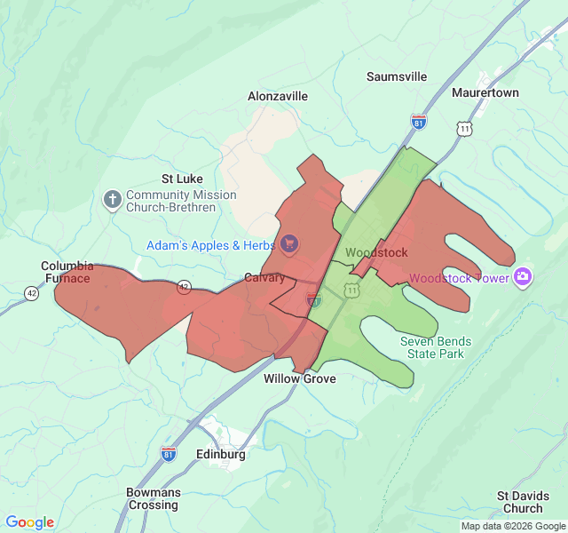 Map of septic coverage in Woodstock, VA