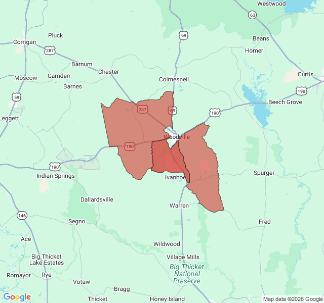 Map of septic coverage in Woodville, TX