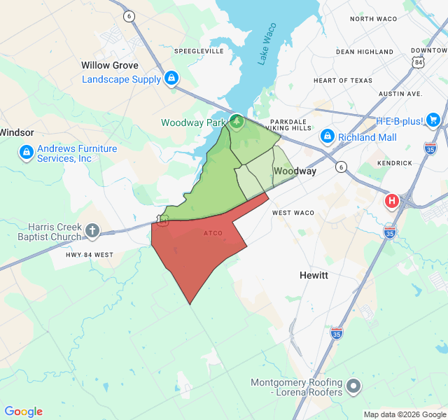 Map of septic coverage in Woodway, TX