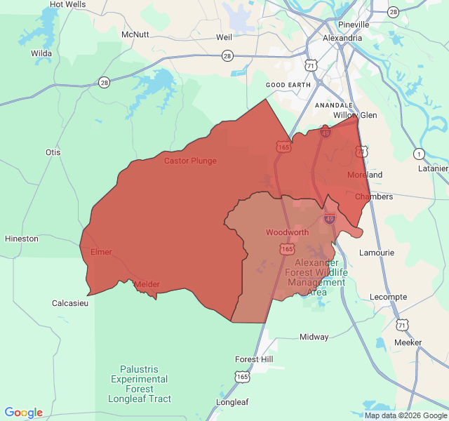 Map of septic coverage in Woodworth, LA