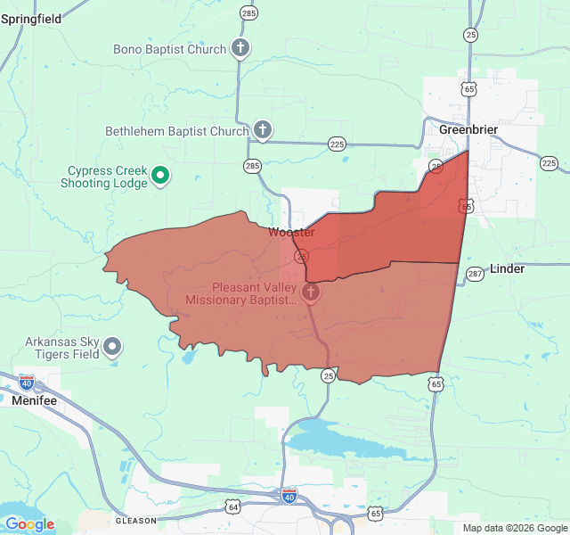 Map of septic coverage in Wooster, AR