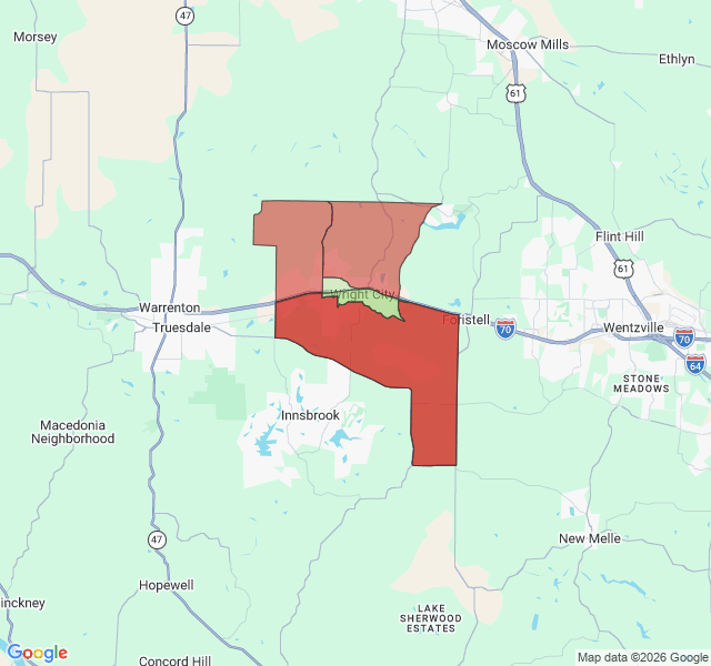 Map of septic coverage in Wright City, MO
