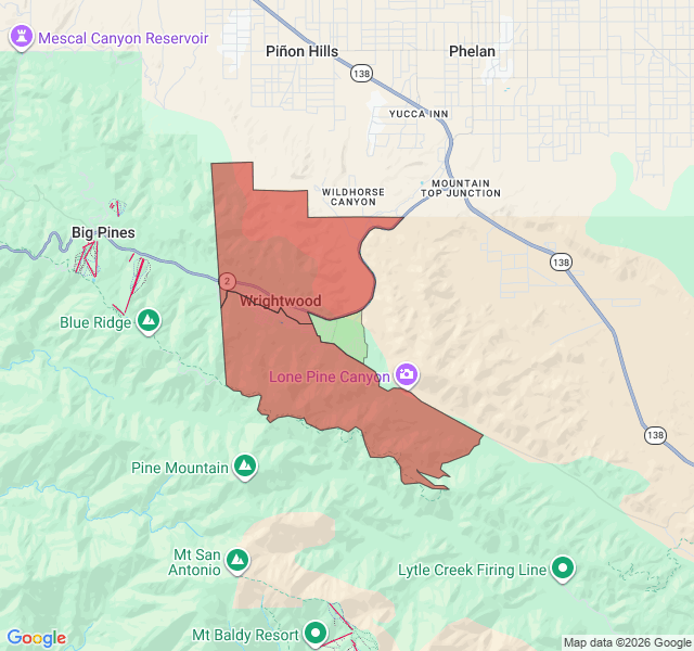 Map of septic coverage in Wrightwood, CA