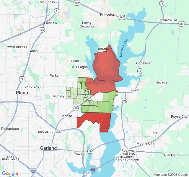 Map of septic coverage in Wylie, TX