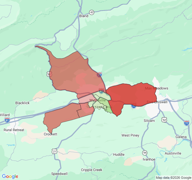 Map of septic coverage in Wytheville, VA