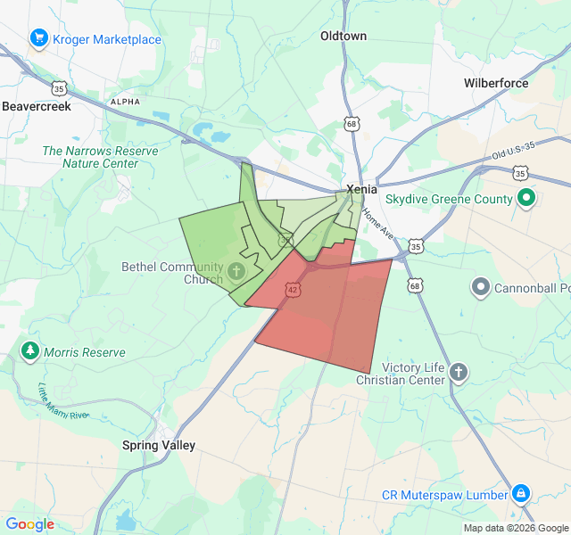 Map of septic coverage in Xenia, OH