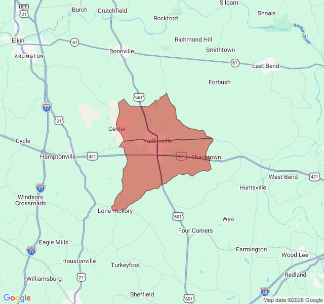 Map of septic coverage in Yadkinville, NC