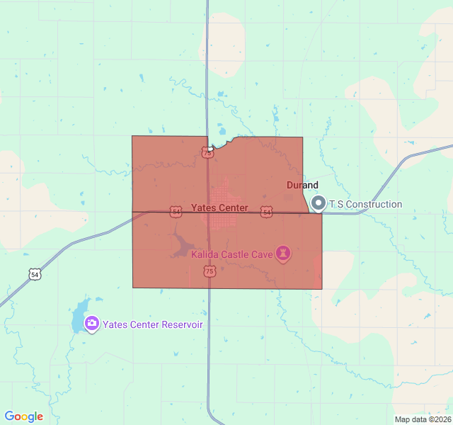 Map of septic coverage in Yates Center, KS