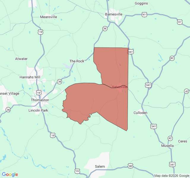 Map of septic coverage in Yatesville, GA