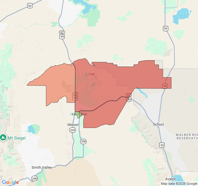 Map of septic coverage in Yerington, NV