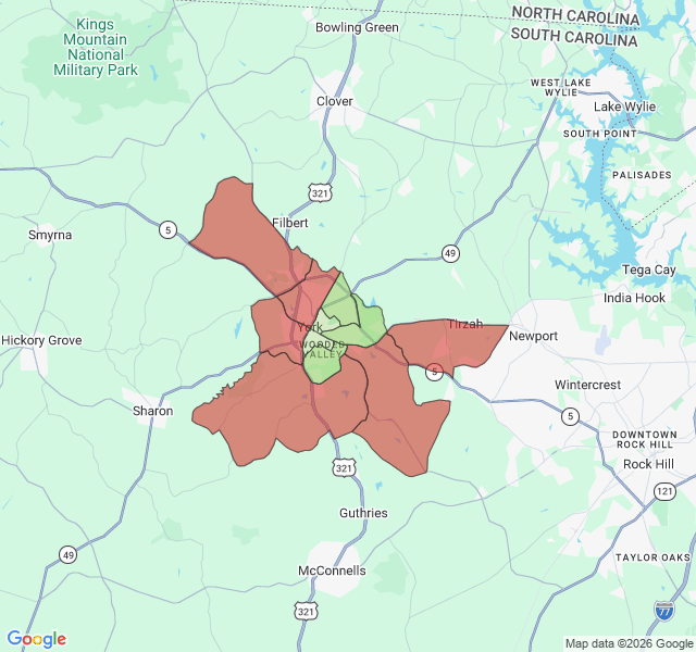 Map of septic coverage in York, SC