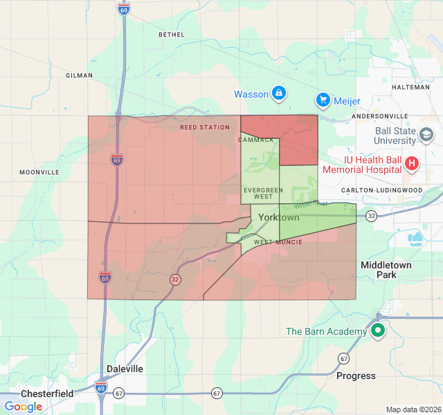 Map of septic coverage in Yorktown, IN