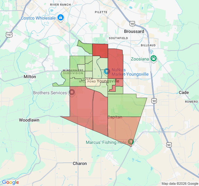 Map of septic coverage in Youngsville, LA
