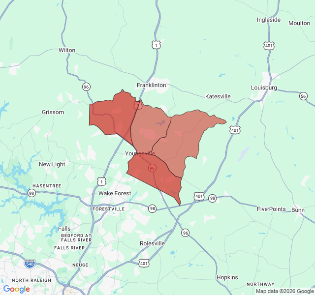 Map of septic coverage in Youngsville, NC