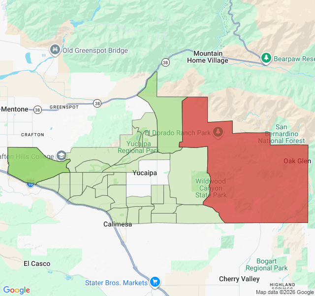 Map of septic coverage in Yucaipa, CA