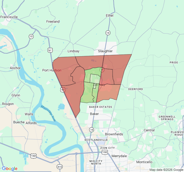 Map of septic coverage in Zachary, LA