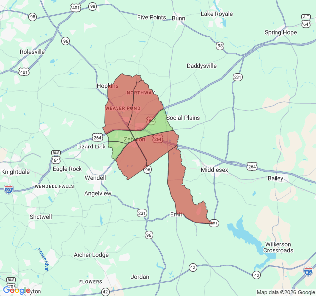 Map of septic coverage in Zebulon, NC