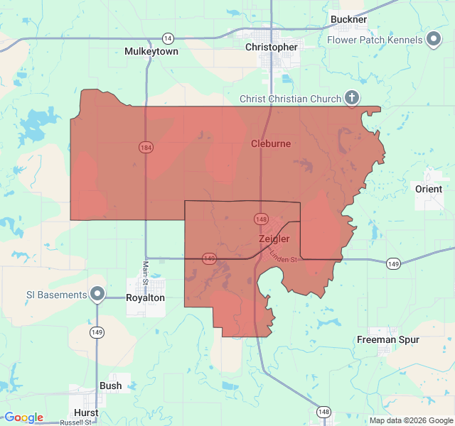 Map of septic coverage in Zeigler, IL
