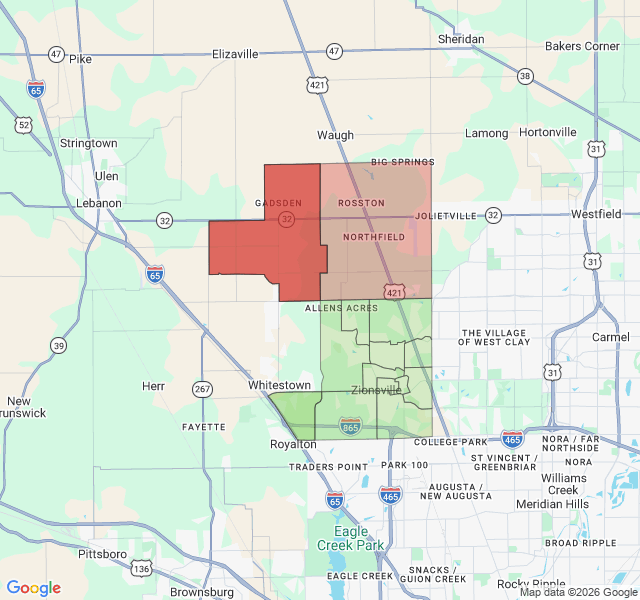 Map of septic coverage in Zionsville, IN