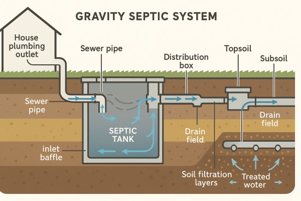 Gravity septic system