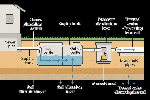 Pressure distribution septic system
